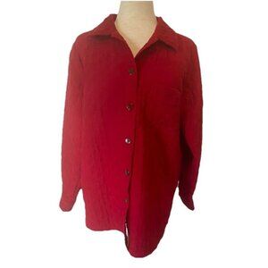 Talbots Red Quilted Lined Shirt Jacket Shacket Womens Sz M Barn Chore Colorful V